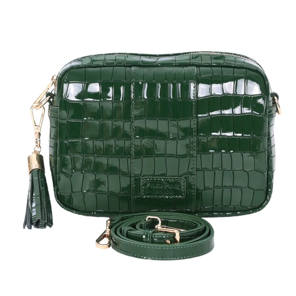 Pom Pom London Clover Green Patent Croc City Bag- Pom Pom London
