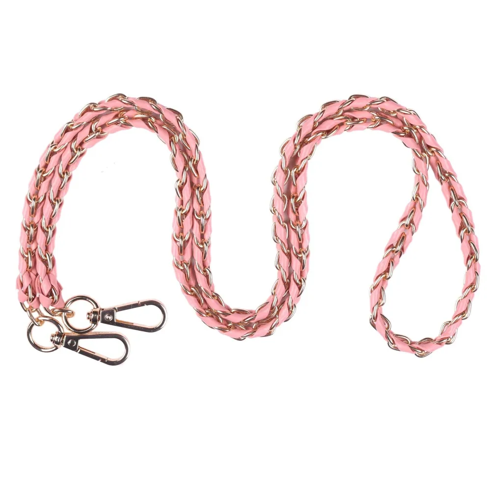 Pom Pom London Light Coral Pink Weave Gold Chain Strap- Pom Pom London