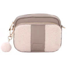 Pom Pom London Stone Leather & Faux Fleece Original Bag- Pom Pom London