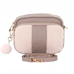Pom Pom London Stone Leather & Faux Fleece Original Bag- Pom Pom London