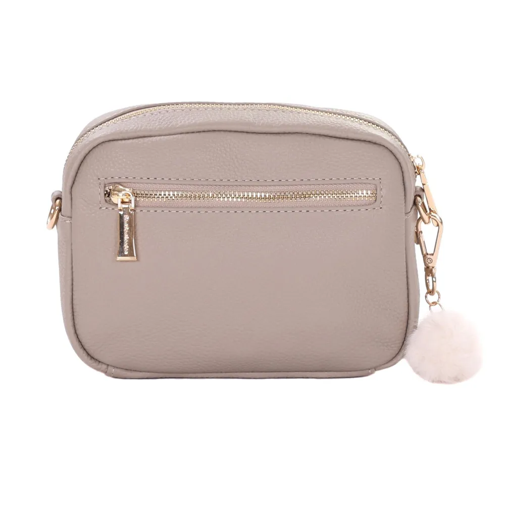 Pom Pom London Stone Leather & Faux Fleece Original Bag- Pom Pom London