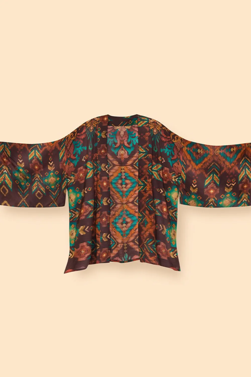 Powder UK Chocolate Ikat Kimono Jacket- Robes, Nightgowns & Dresses