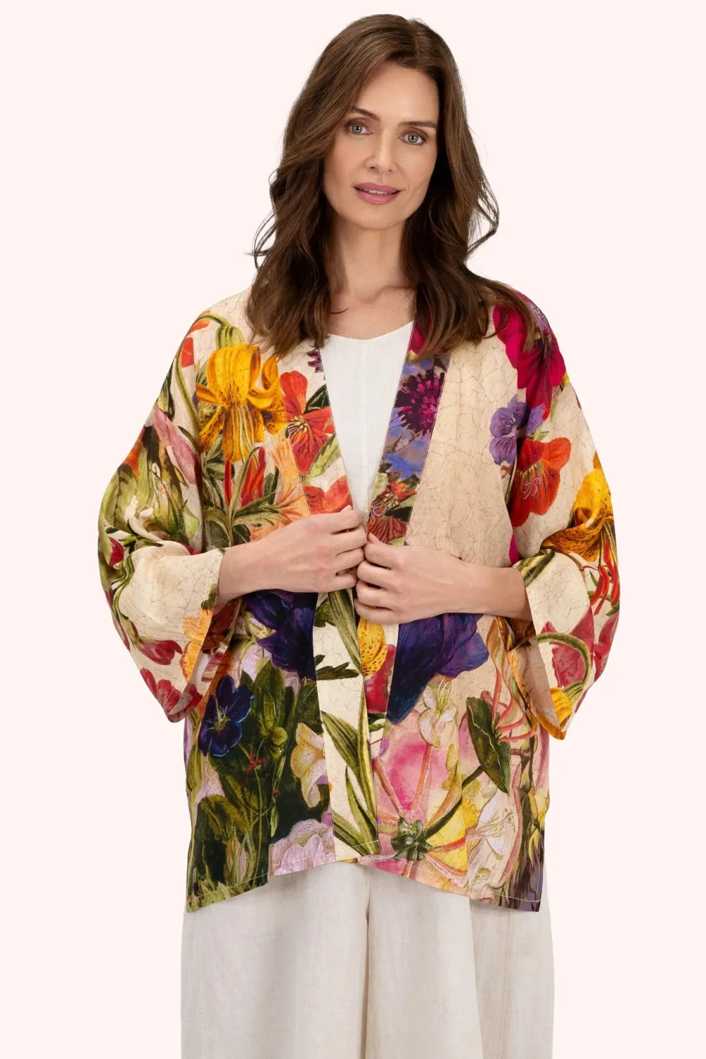 Powder UK Cream Posy Mid-Length Kimono- Robes, Nightgowns & Dresses