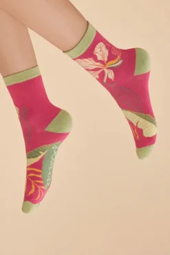Powder UK Delicate Tropical Women's Ankle Socks (Dark Rose)- Socks