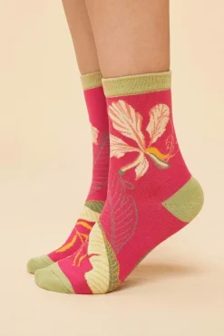 Powder UK Delicate Tropical Women's Ankle Socks (Dark Rose)- Socks