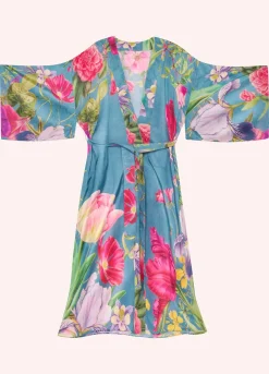 Powder UK Floral Study Denim Blue Kimono Gown- Robes, Nightgowns & Dresses