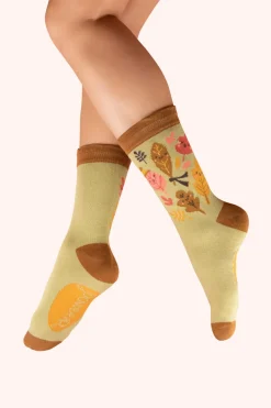 Powder UK Happy Leaves Sage Women's Ankle Socks- Socks