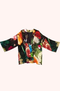 Powder UK Opulant Florals, Chocolate Mid-Length Kimono- Robes, Nightgowns & Dresses