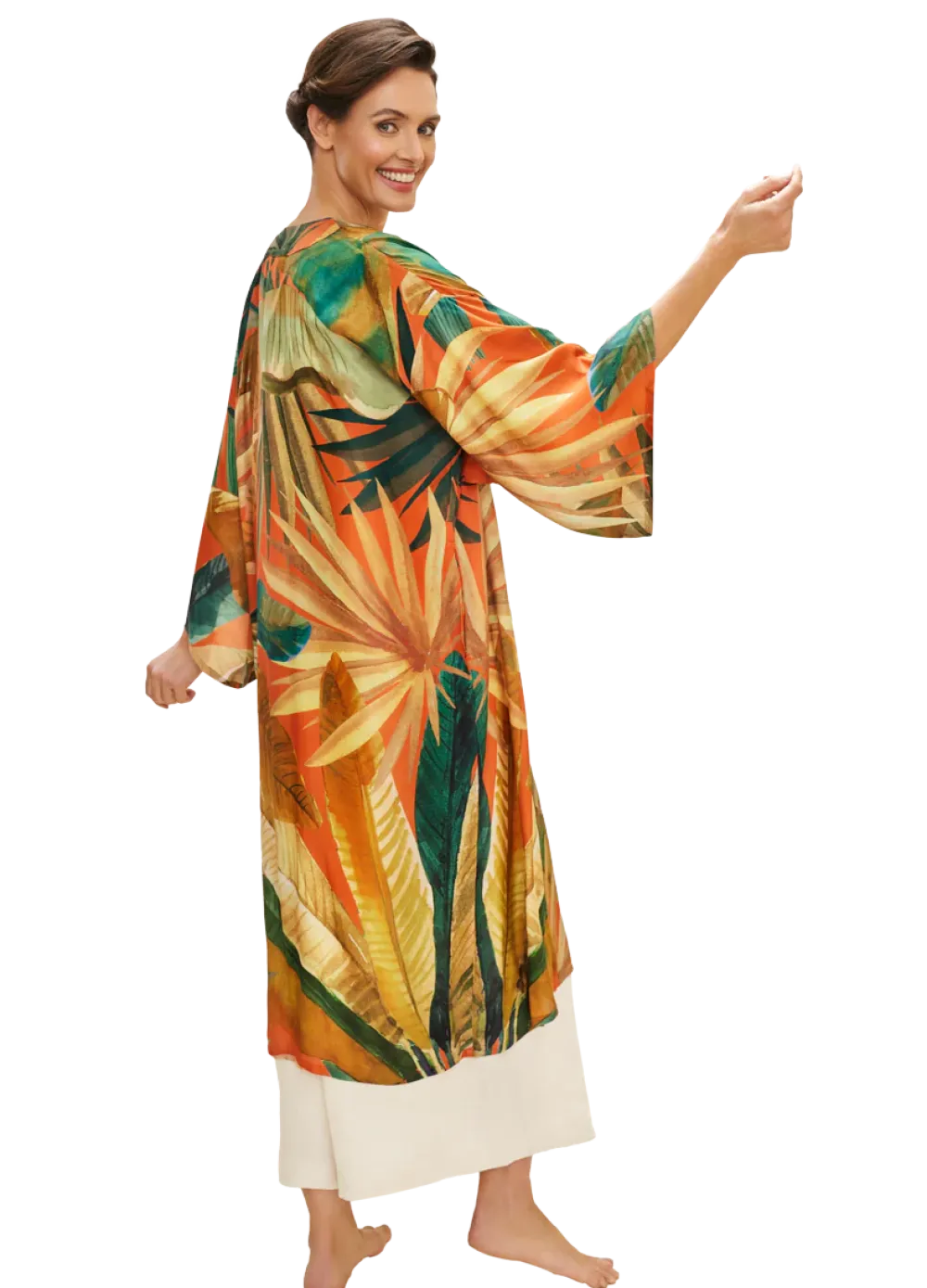 Powder UK Painted Palms Tangerine Kimono Gown- Robes, Nightgowns & Dresses