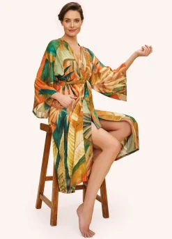 Powder UK Painted Palms Tangerine Kimono Gown- Robes, Nightgowns & Dresses