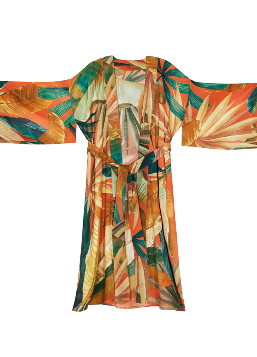 Powder UK Painted Palms Tangerine Kimono Gown- Robes, Nightgowns & Dresses