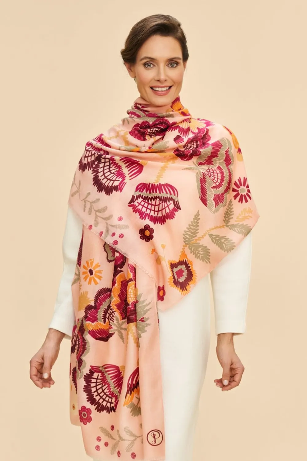 Powder UK Printed Floral Symmetry Scarf (Pink)- Scarves & Wraps
