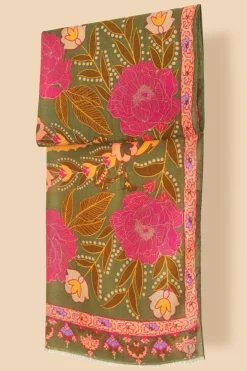 Powder UK Printed Folk Floral Roses Scarf (Olive)- Scarves & Wraps