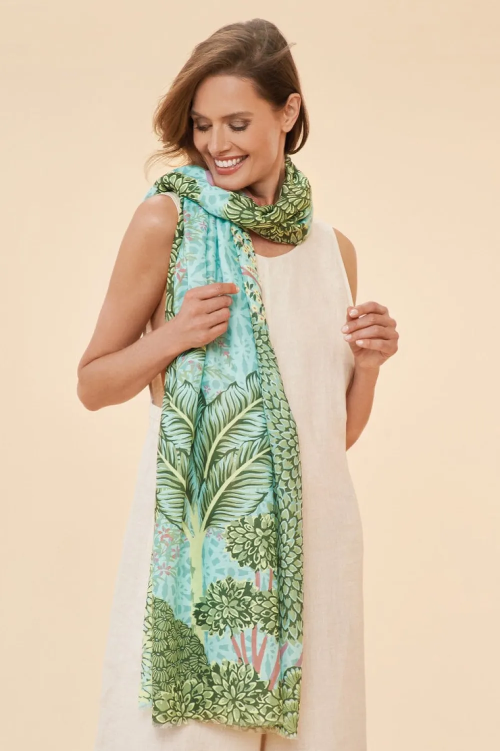 Powder UK Secret Paradise Aqua Print Scarf- Scarves & Wraps