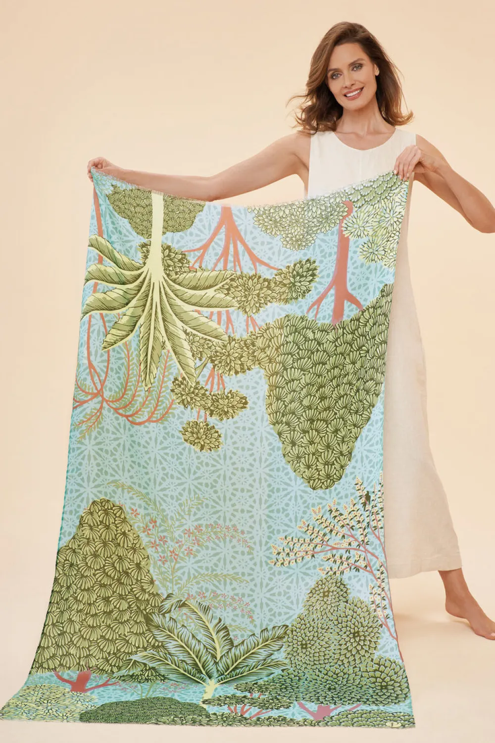 Powder UK Secret Paradise Aqua Print Scarf- Scarves & Wraps
