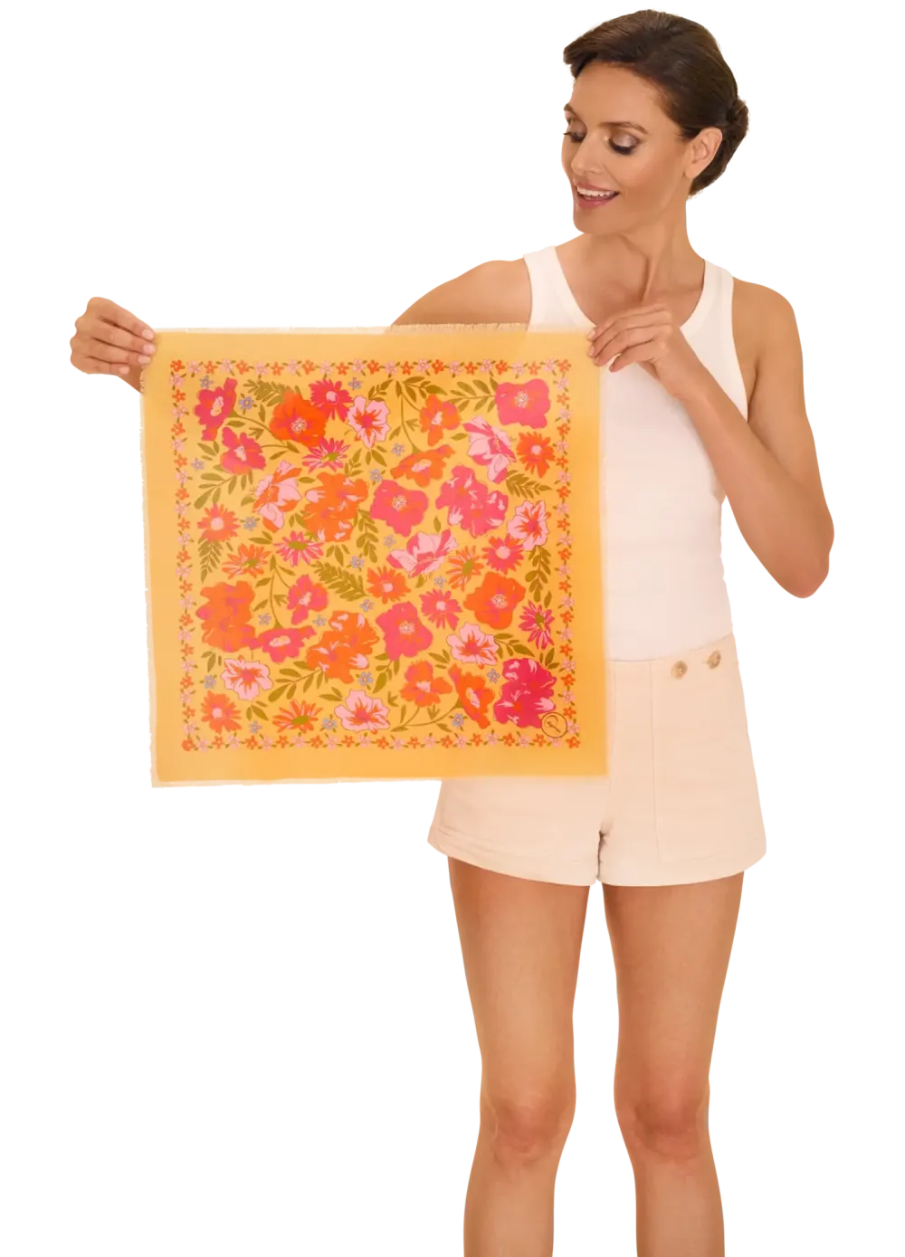 Powder UK Sketched Florals Mustard Cotton Bandana- Handkerchiefs|Scarves & Wraps