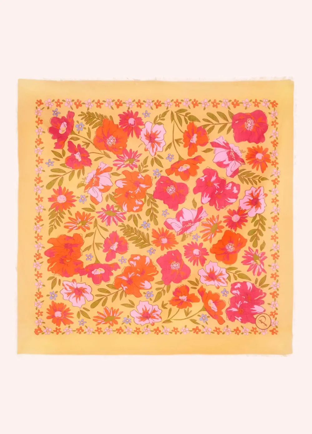 Powder UK Sketched Florals Mustard Cotton Bandana- Handkerchiefs|Scarves & Wraps