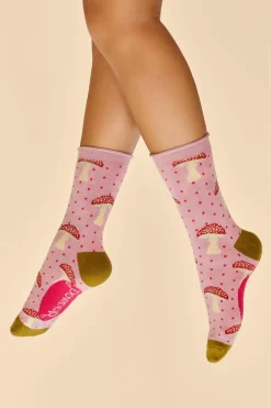 Powder UK Tiny Toadstools Ankle Socks (Rose)- Socks