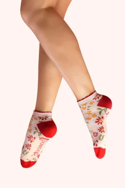 Powder UK Wild Flowers Cream Women's Trainer Socks- Socks
