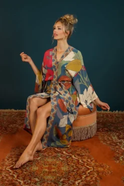 Powder UK Winter Floral Kimono Gown (Heather)- Robes, Nightgowns & Dresses|Scarves & Wraps