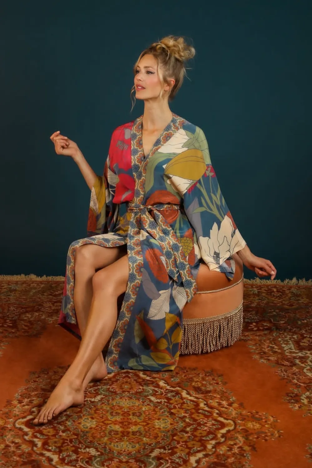 Powder UK Winter Floral Kimono Gown (Heather)- Robes, Nightgowns & Dresses|Scarves & Wraps