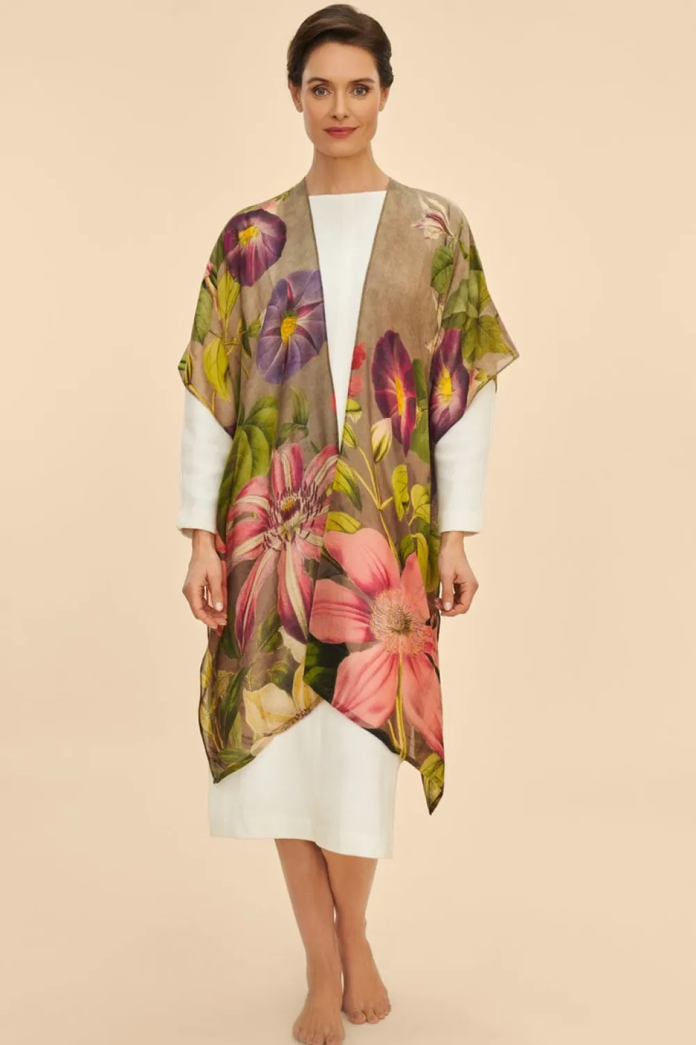 Powder UK Wool Wraparound Oversized Botanicals (Slate)- Scarves & Wraps