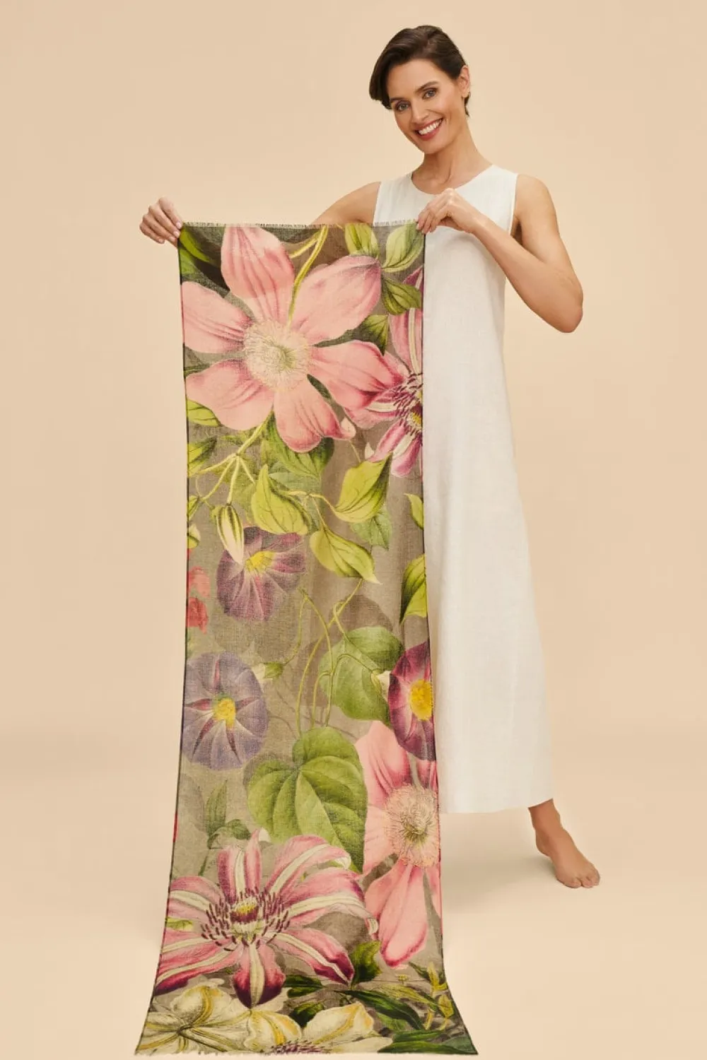 Powder UK Wool Wrap Oversized Botanicals Scarf (Slate)- Scarves & Wraps