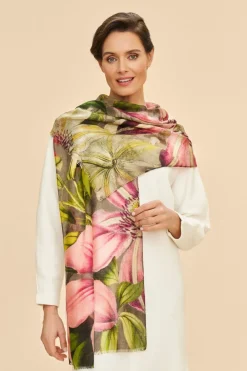 Powder UK Wool Wrap Oversized Botanicals Scarf (Slate)- Scarves & Wraps