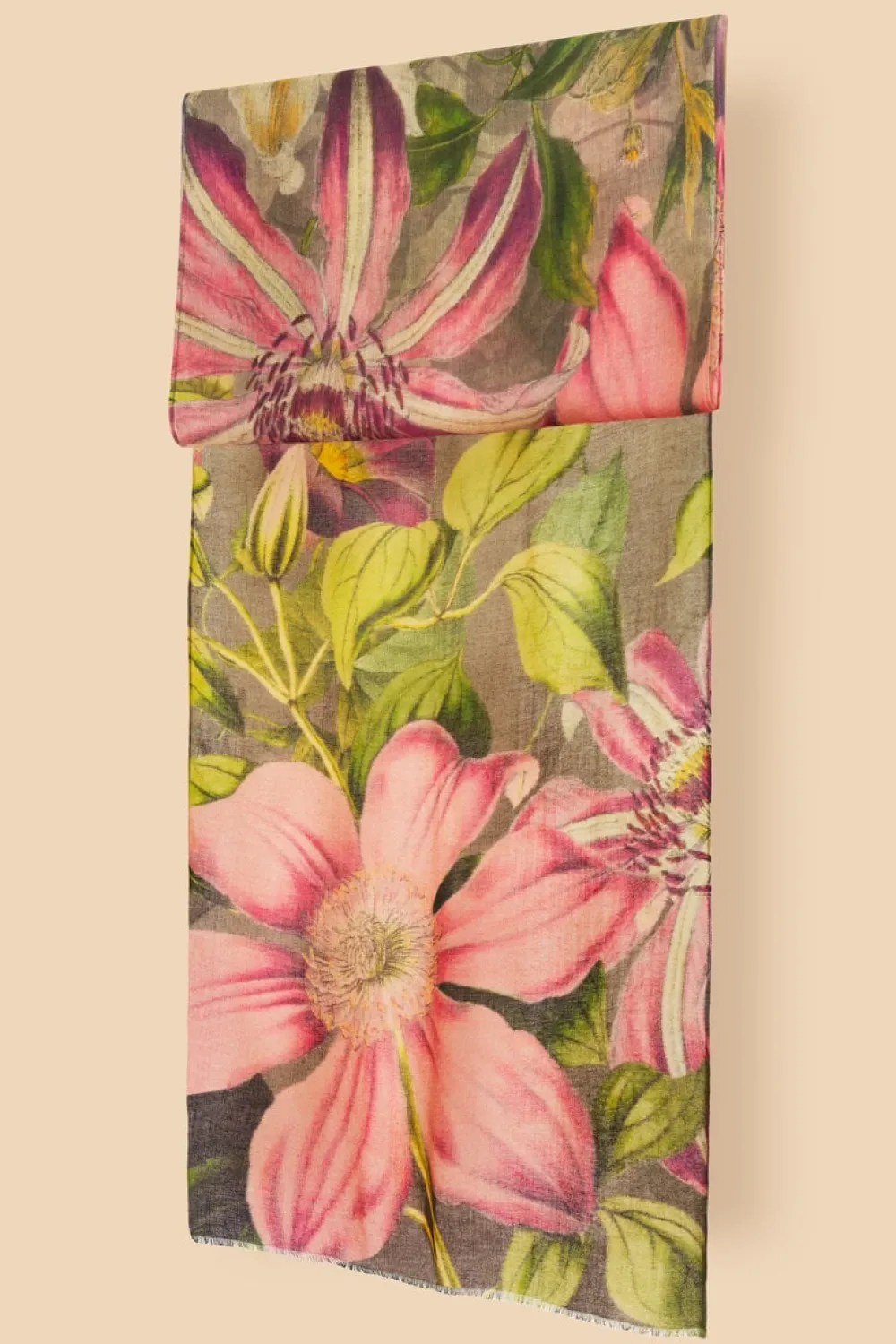 Powder UK Wool Wrap Oversized Botanicals Scarf (Slate)- Scarves & Wraps