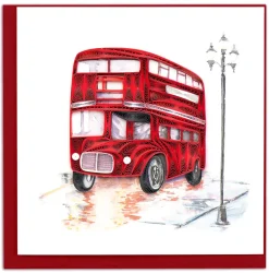 Red Double-Decker Bus Quilled Greeting Card- Greeting Cards