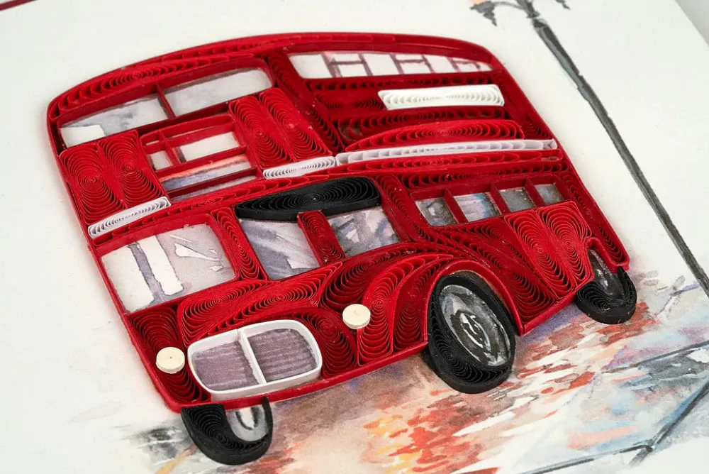 Red Double-Decker Bus Quilled Greeting Card- Greeting Cards