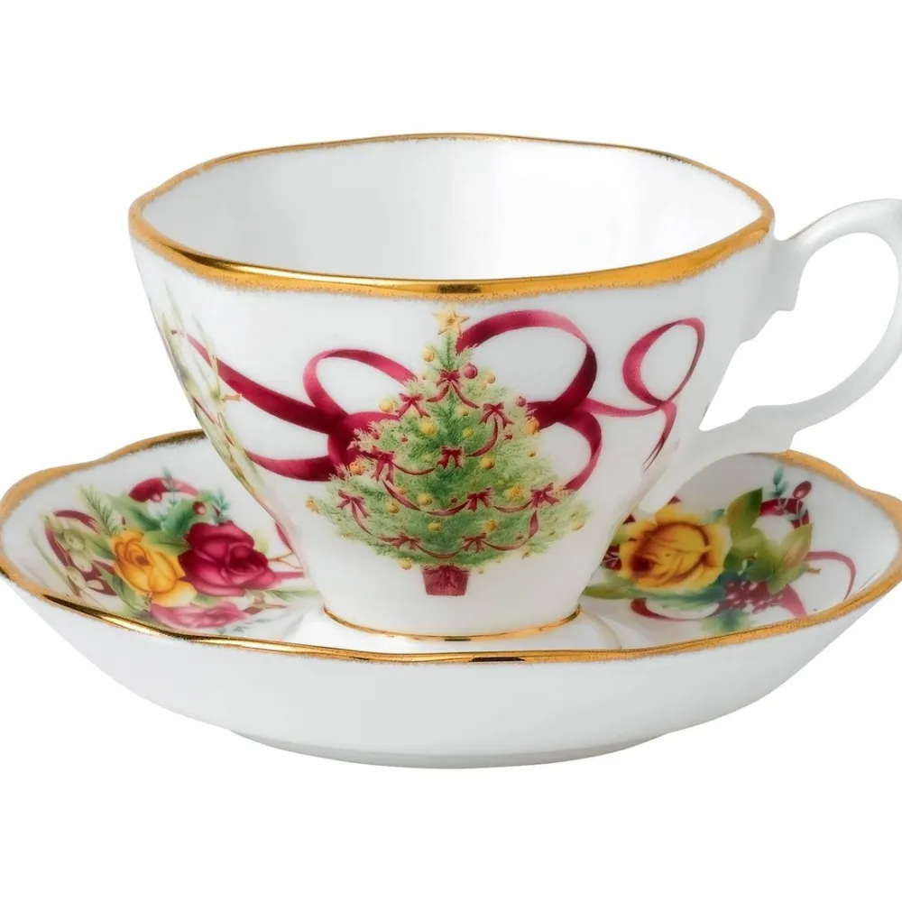 Royal Albert Old Country Roses Christmas Tree Teacup & Saucer Set - Boxed- Teacups & Saucers