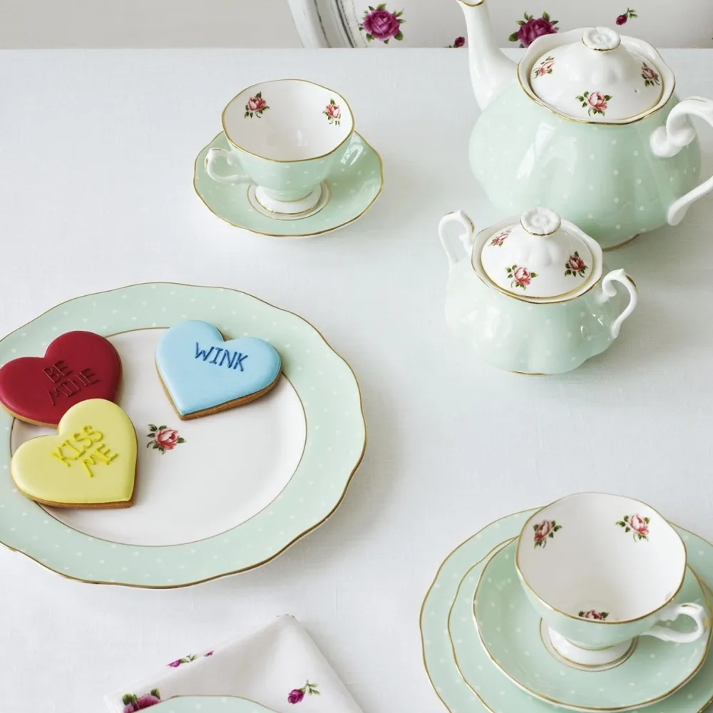 Royal Albert Polka Rose Teapot, Cream & Sugar Set- Tea Sets|Teapots