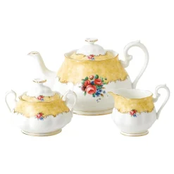 Royal Albert 100 Years of 1990 Bouquet Teapot, Cream & Sugar Set- Tea Sets|Teapots