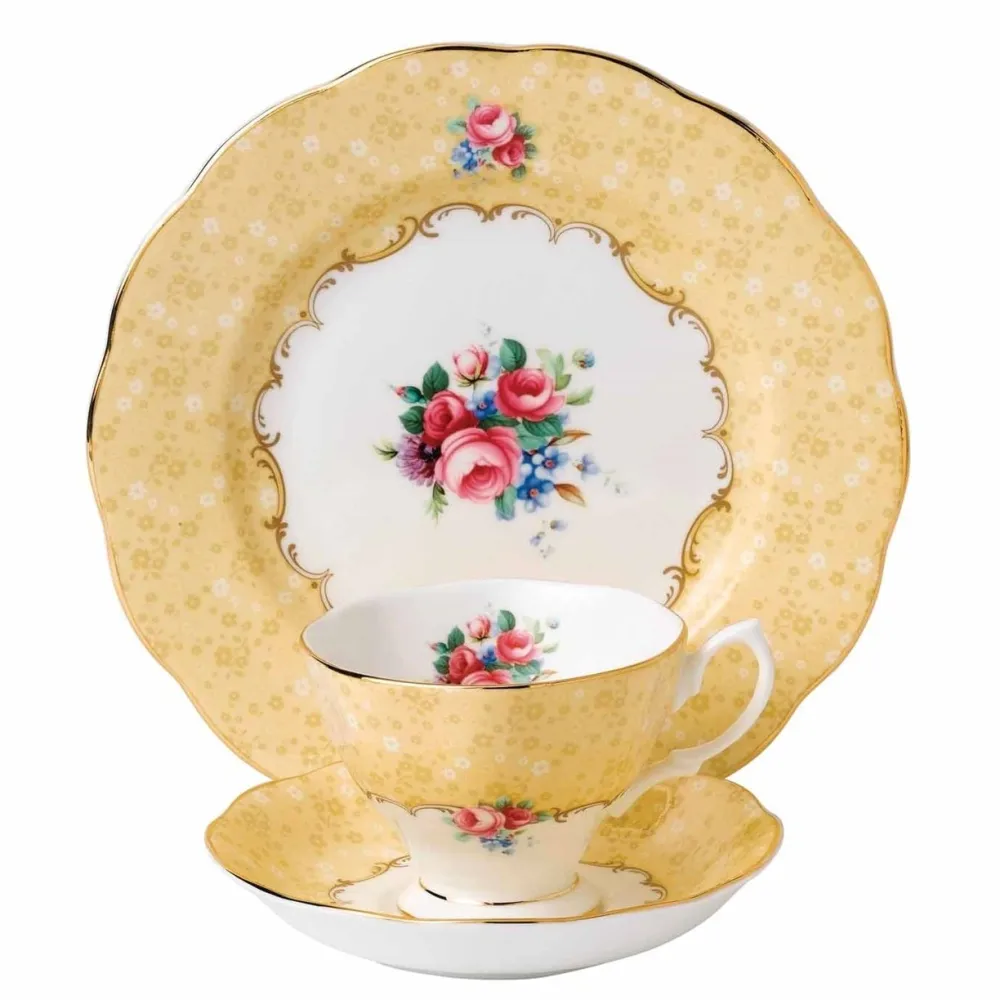 Royal Albert 100 Years of 1990 Bouquet Teacup, Saucer & Plate Set- Tea Plates|Tea Sets