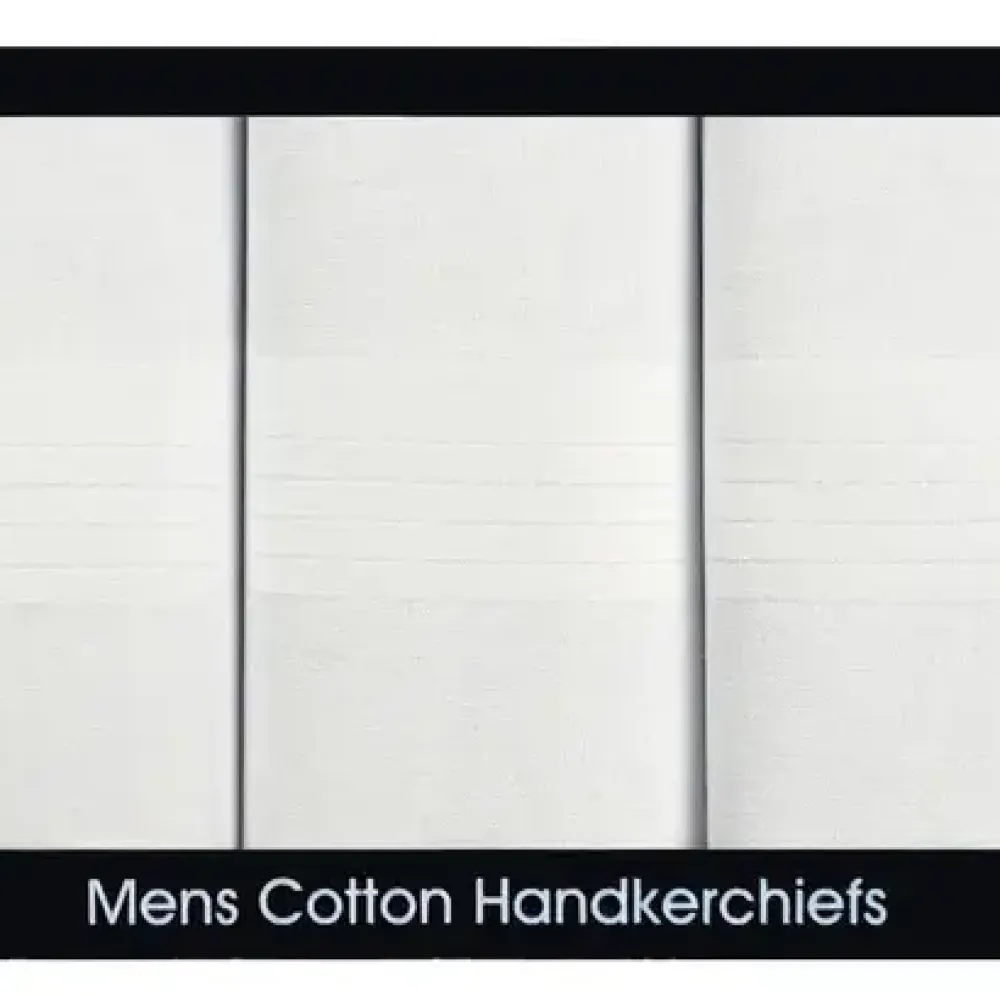 Samuel Lamont Men's 3 White Satin Border Handkerchiefs- Handkerchiefs