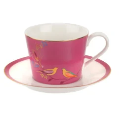 Sara Miller London Sara Miller Chelsea Collection Pink Birds Teacup & Saucer- Teacups & Saucers