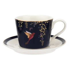 Sara Miller London Sara Miller Chelsea Collection Navy Birds Teacup & Saucer- Teacups & Saucers