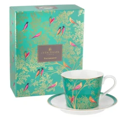 Sara Miller London Sara Miller Chelsea Collection Green Birds Teacup & Saucer- Teacups & Saucers