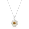 Shrieking Violet Daisy White Small Round Silver Pendant Necklace- Necklaces & Pendants