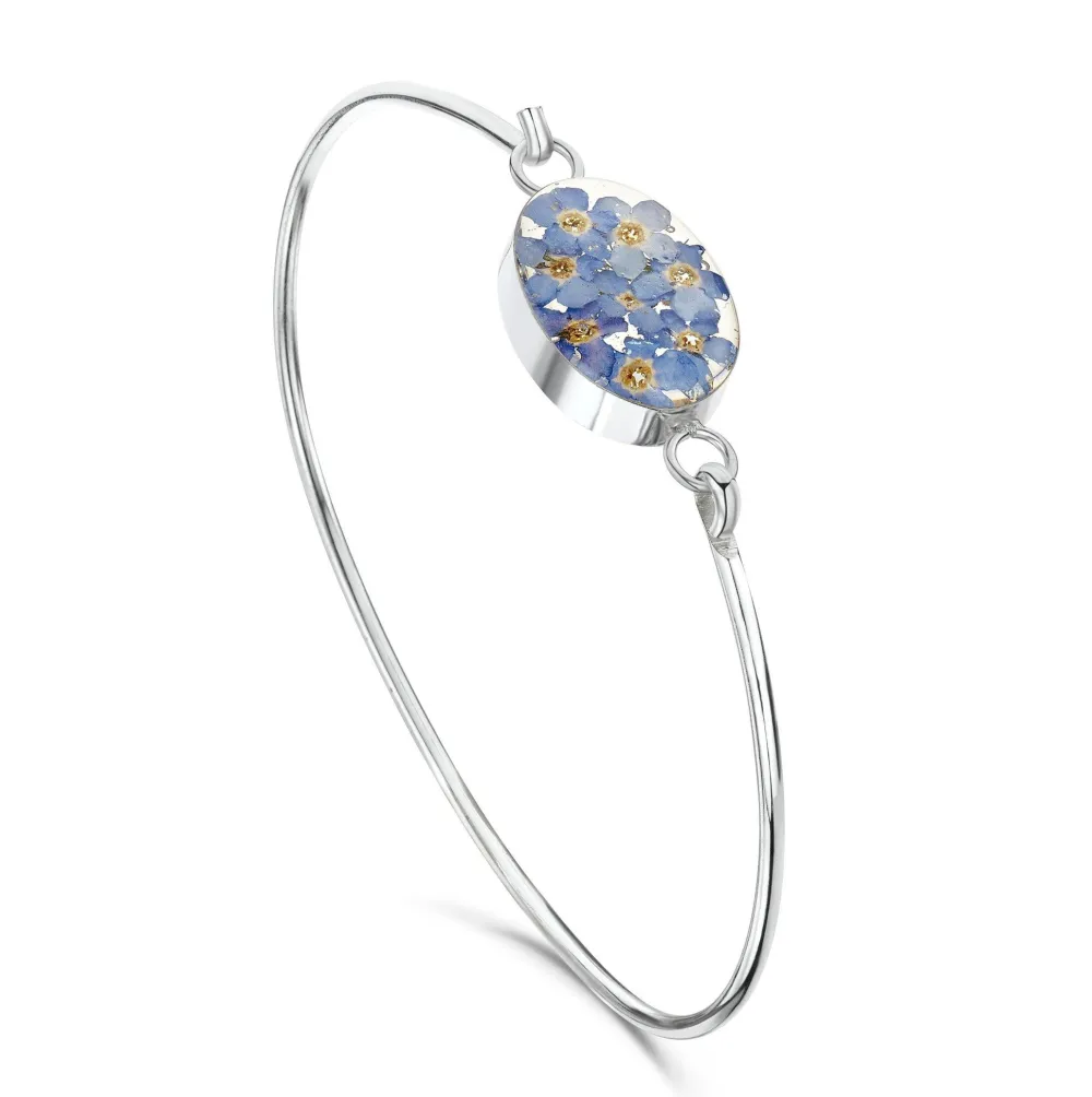 Shrieking Violet Forget-Me-Not Oval Silver Bangle- Bracelets & Bangles
