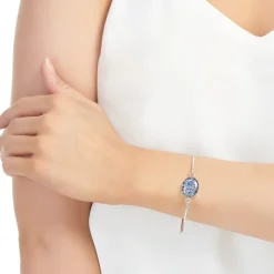 Shrieking Violet Forget-Me-Not Oval Silver Bangle- Bracelets & Bangles