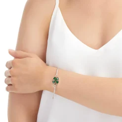 Shrieking Violet Four Leaf Clover Oval Silver Bangle- Bracelets & Bangles