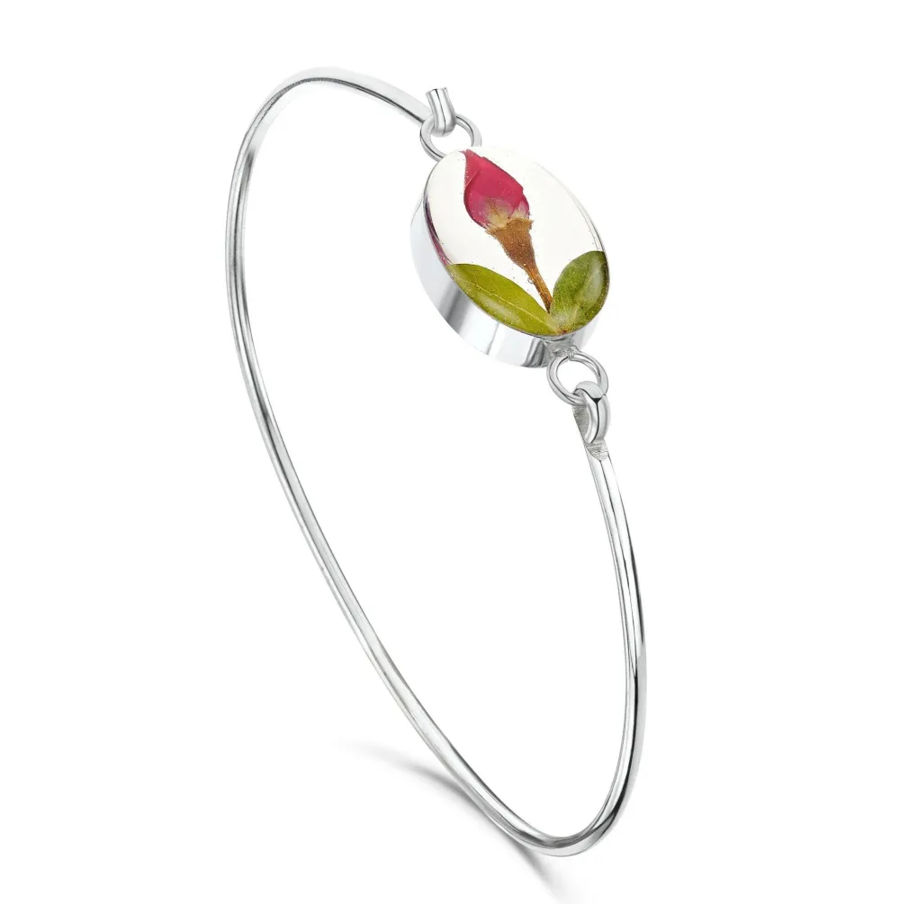 Shrieking Violet Rose Bud Oval Silver Bangle- Bracelets & Bangles