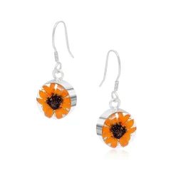 Shrieking Violet Sunflower Round Silver Drop Earrings- Earrings