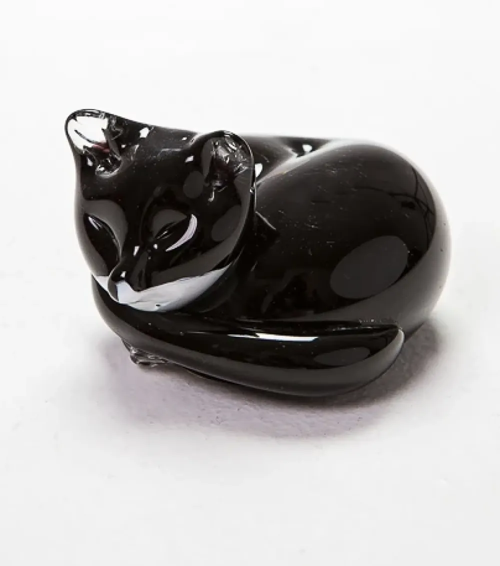 Small Cat at Rest Glass Figurine- Langham Glass