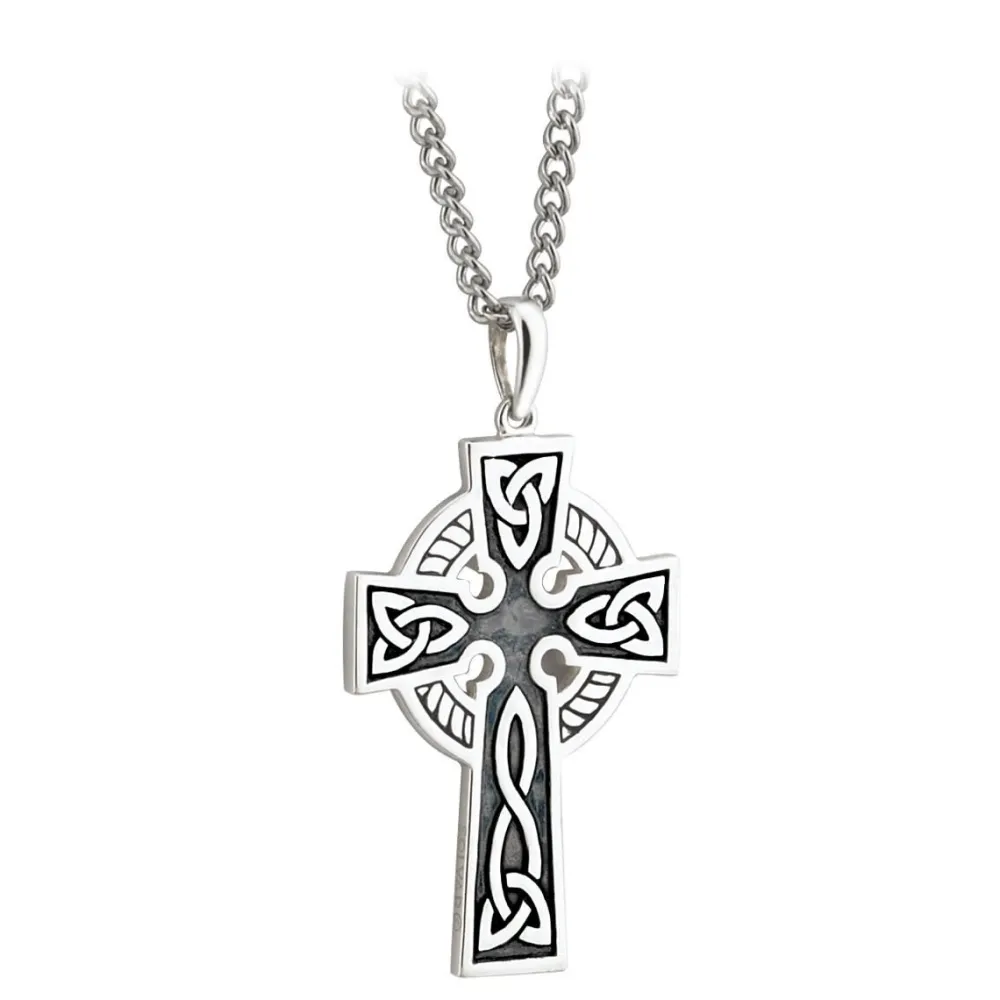 Solvar Mens Double Sided Oxidised Silver Celtic Cross Pendant Necklace- Necklaces & Pendants