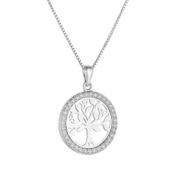 Solvar Round Tree of Life Sterling Silver & Cubic Zirconia Pendant Necklace- Necklaces & Pendants