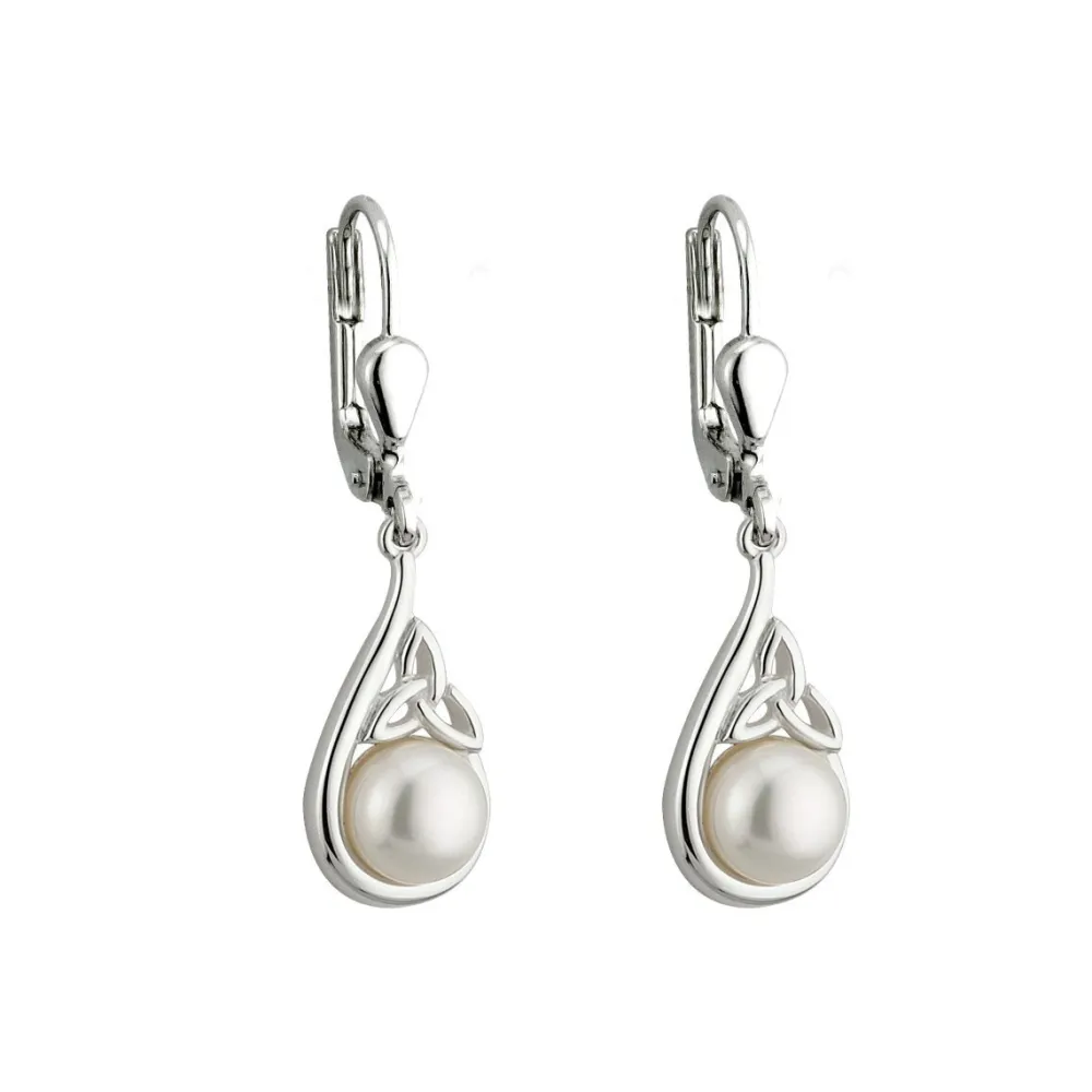 Solvar Trinity Knot Pearl Drop Earrings- Earrings