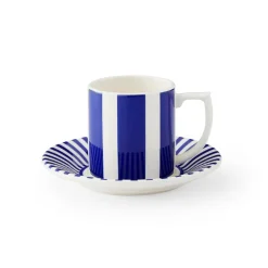 Spode Blue Italian Steccato Bold Stripe Espresso Cup & Saucer- Teacups & Saucers